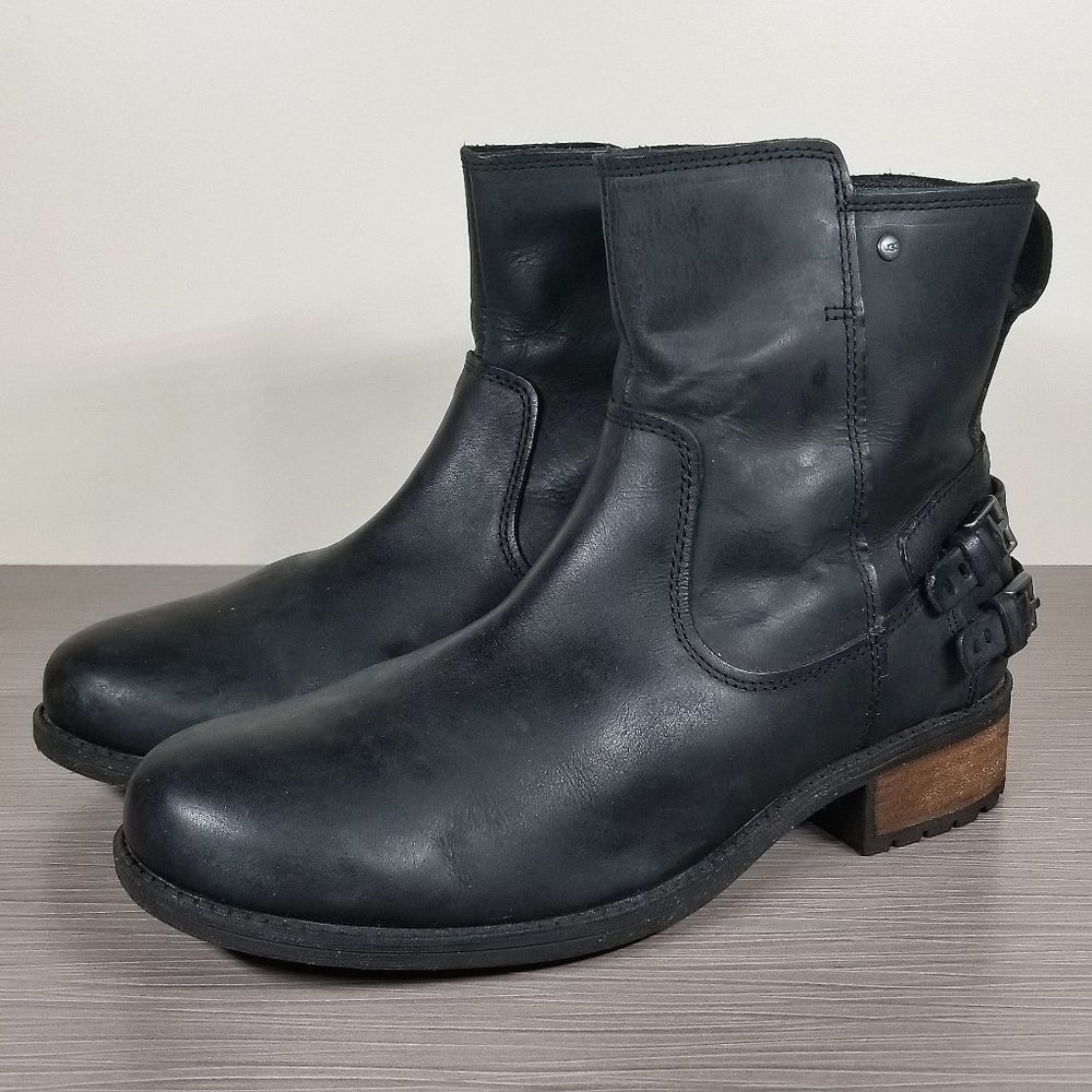 UGG Orion Side Zip Boots, Black Leather, Womens Size 10 US / 41